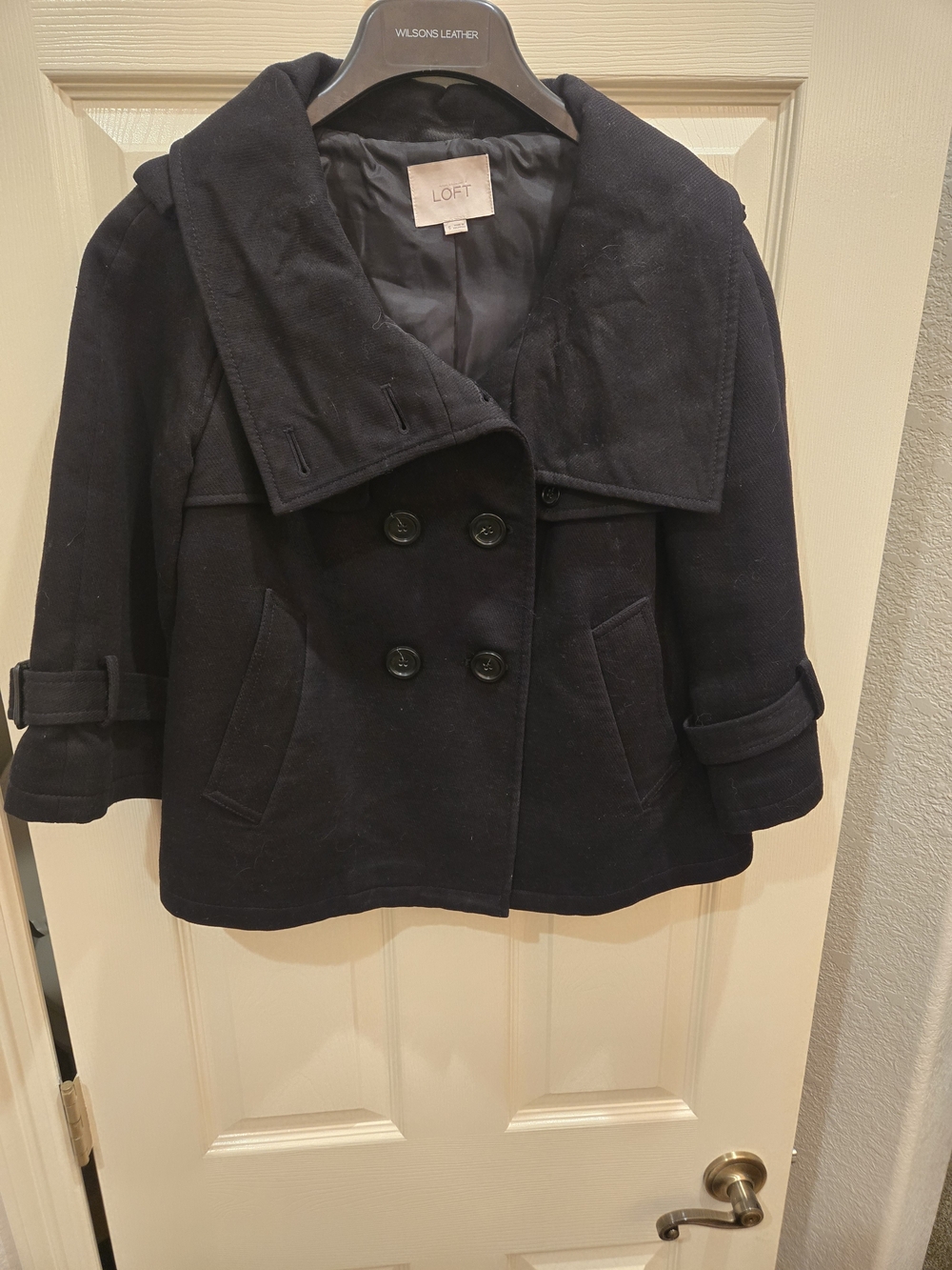 LOFT Black Double-Breasted Wool Blend Peacoat